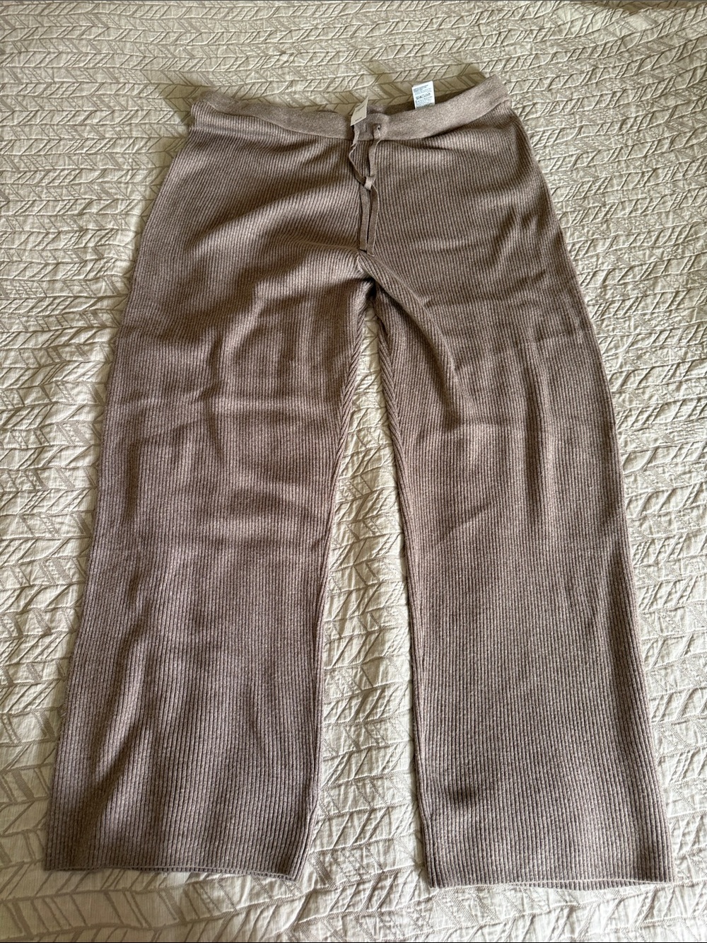 GAP Ribbed Wide-Leg Knit Pants - Taupe Brown